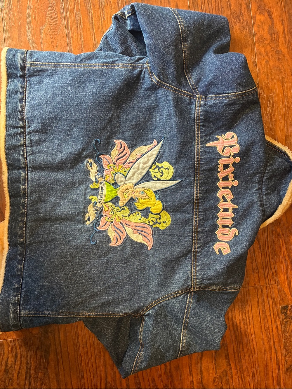Vintage tinker bell Disney Sherpa denim with embroidery jacket